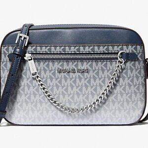 Michael Kors Jet Set Large Ombre Signature Logo Crossbody-Navy